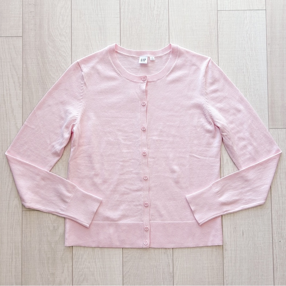 Pastel pink cotton crewneck cardigan - Picture 2 of 7